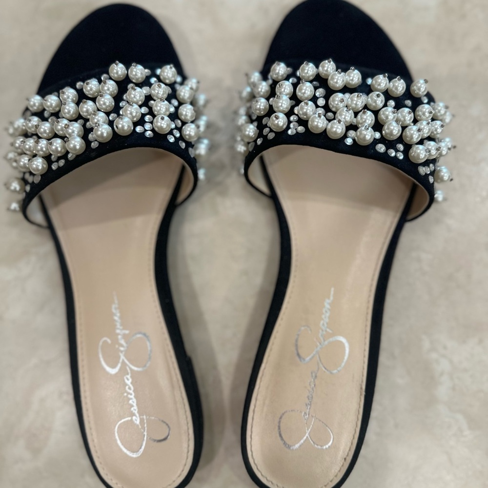 Jessica Simpson Black and White Embellished Sandals